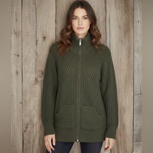 Pilcro Anthropologie Zip Front Longline Cardigan Sweater Size S Green Wool Blend